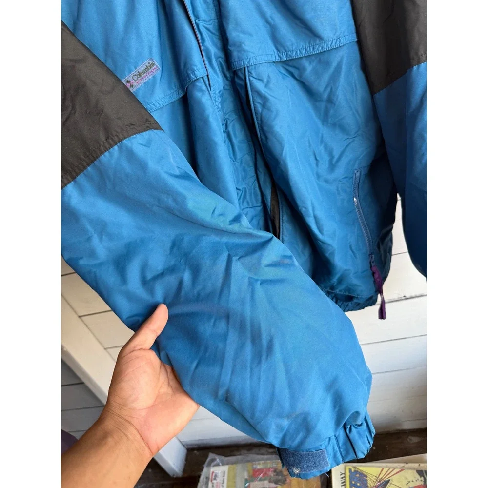 Columbia Powder Keg Vintage Ski Jacket Mens Large Tall Blue Black Radial Sleeve